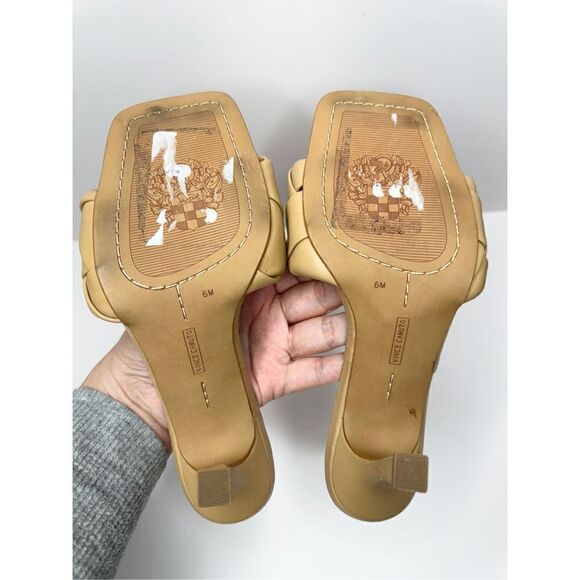 Vince Camuto Sandals Womens Size 6 Tan Leather Woven Heels - Picture 9 of 9